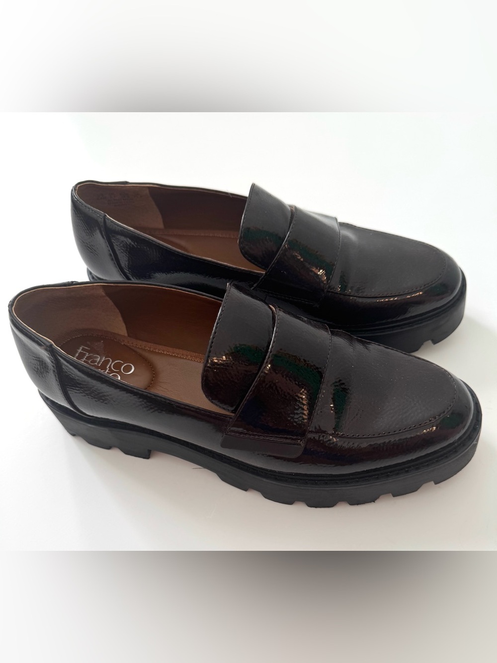 Franco Sarto Brindy Platform Loafers - Burgundy Deep Brown Patent Lug Sole
